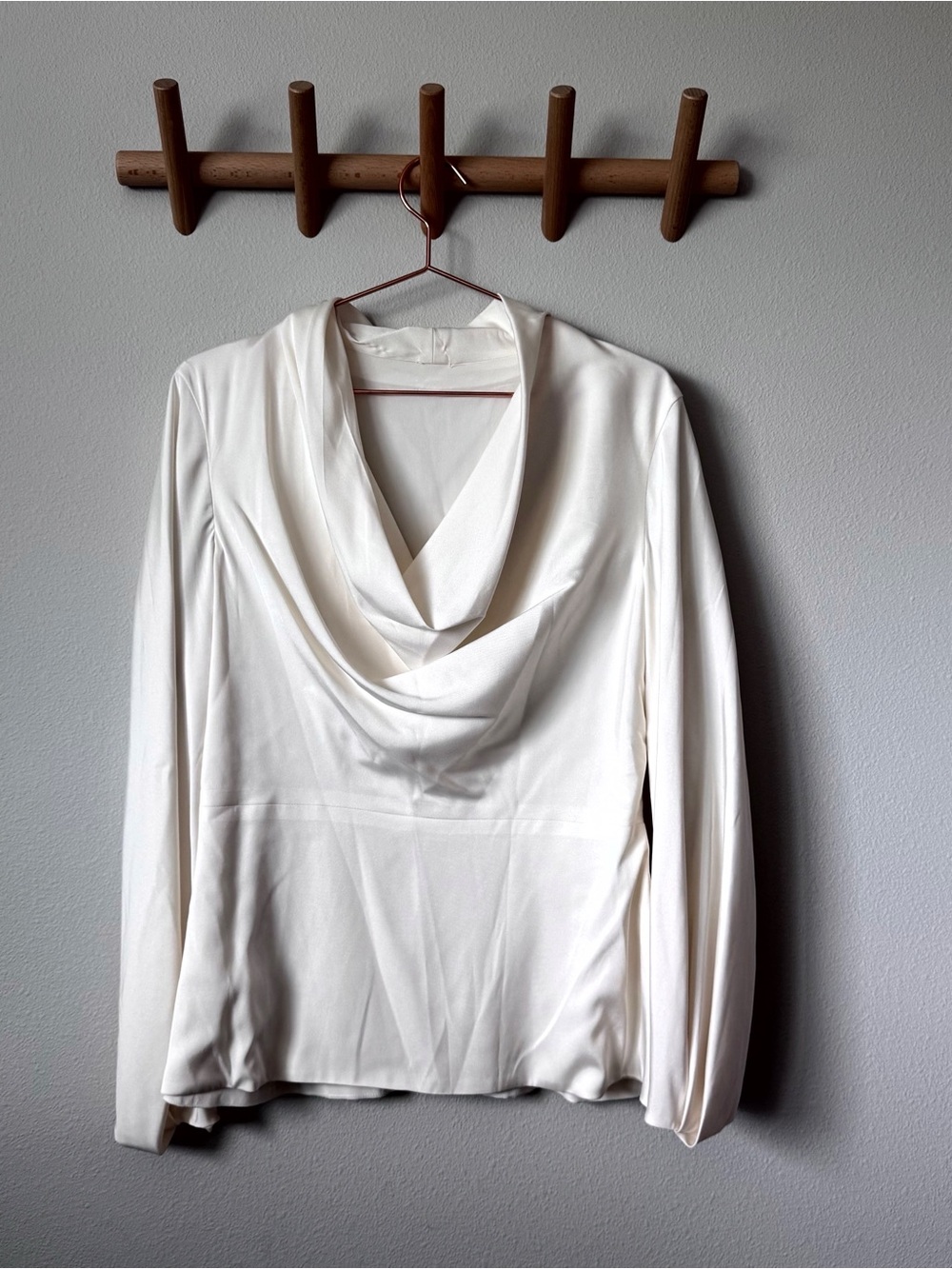 Women's Cream Silk Cowl Neck Long-Sleeve Sweater